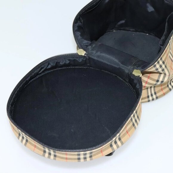 Burberrys Nova Check Vanity Pouch Canvas Beige Gold Auth - Picture 8 of 14